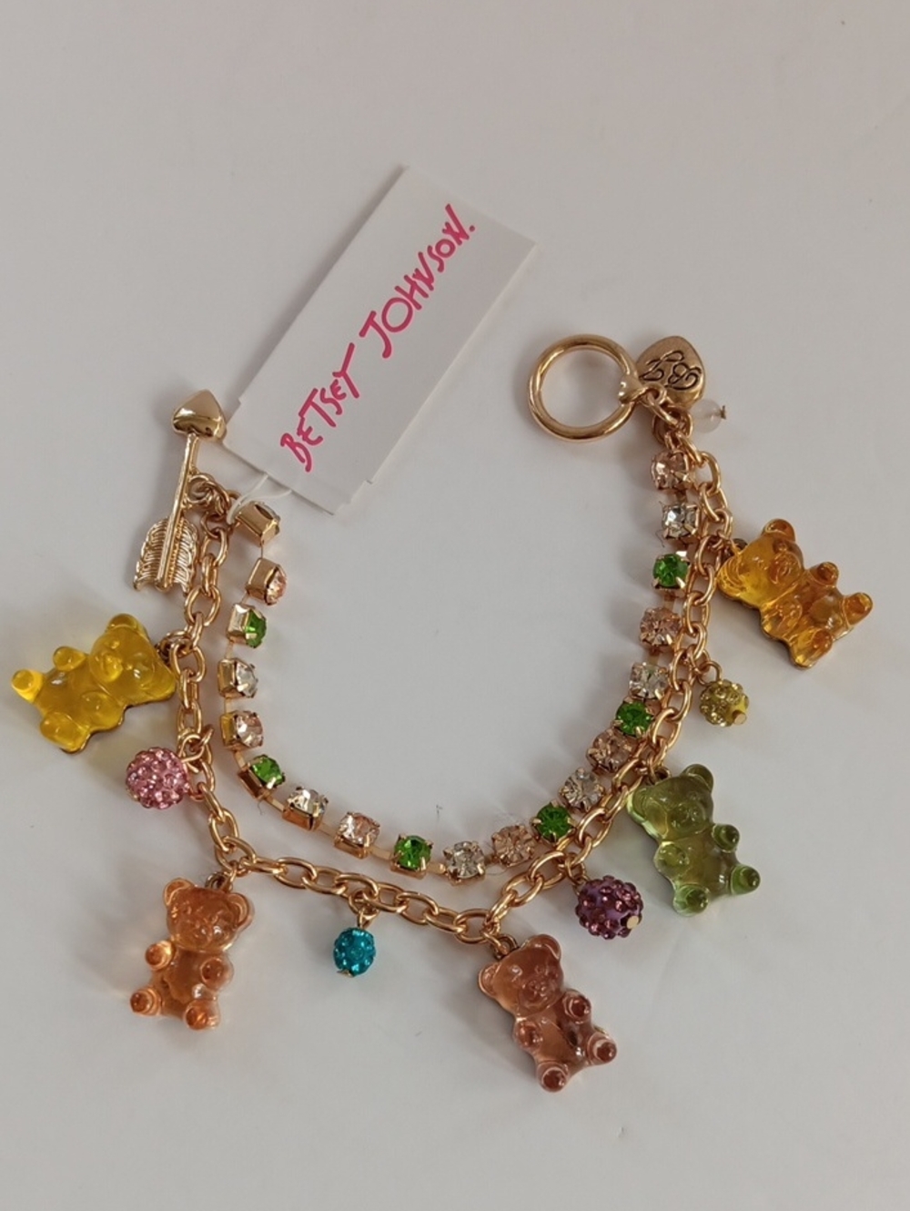 NWT Betsey Johnson Discontinued Pastel Gummy Bear Charm Bracelet gold tone